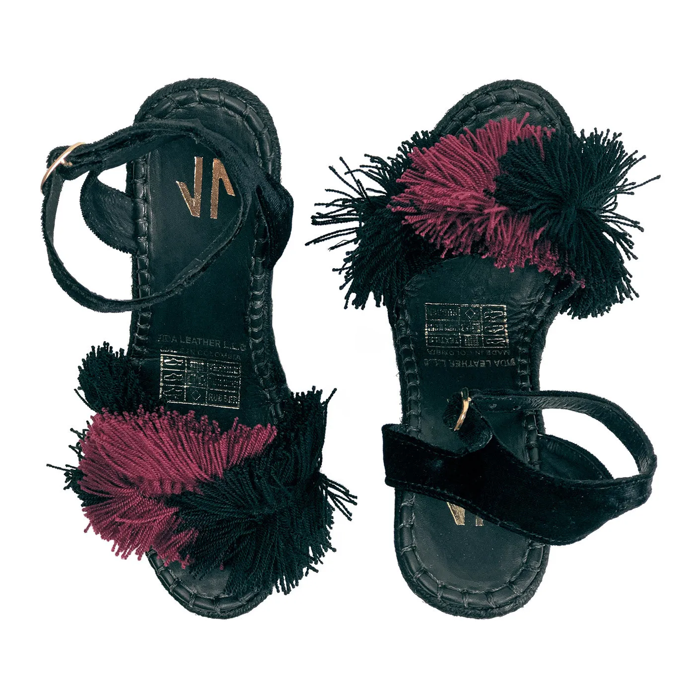 Silvia Cobos SALSA Sandals with Tassels and Pom poms in Wine