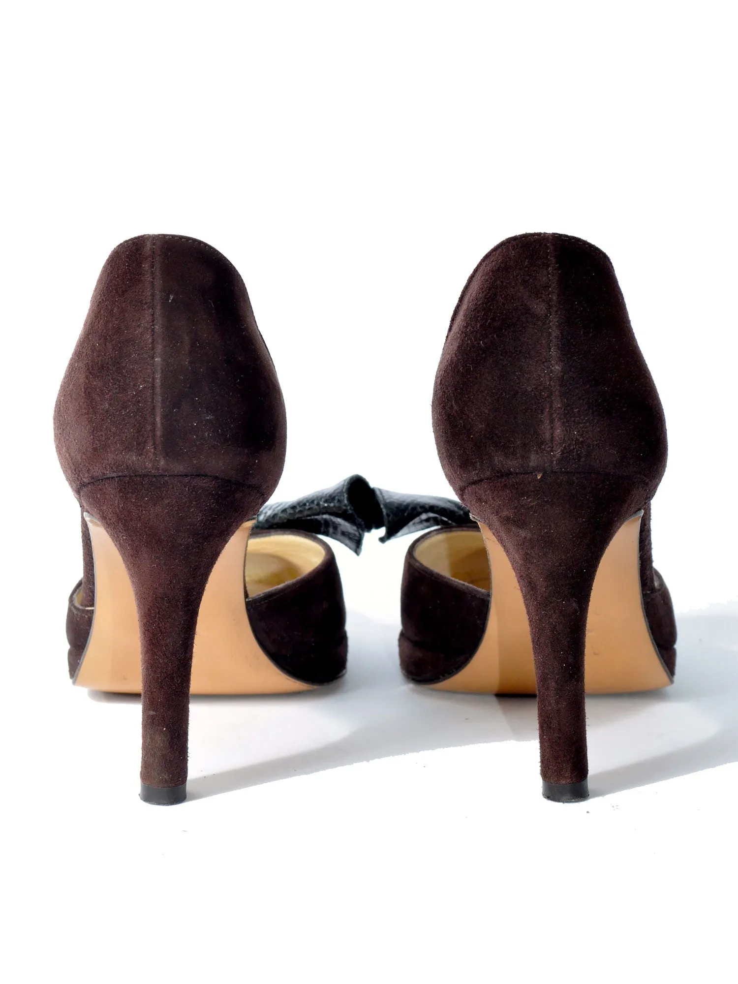 Snakeskin Bow Suede Pumps