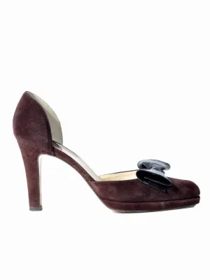 Snakeskin Bow Suede Pumps