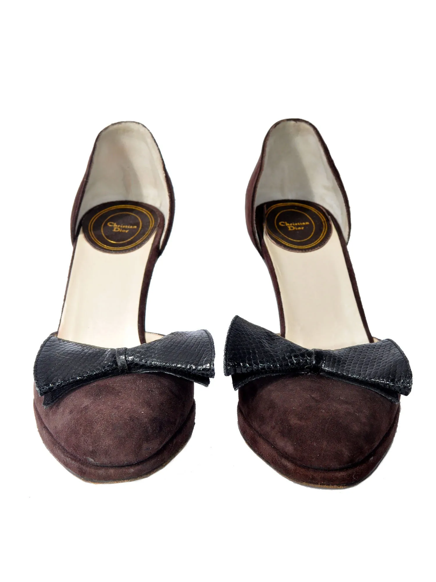 Snakeskin Bow Suede Pumps