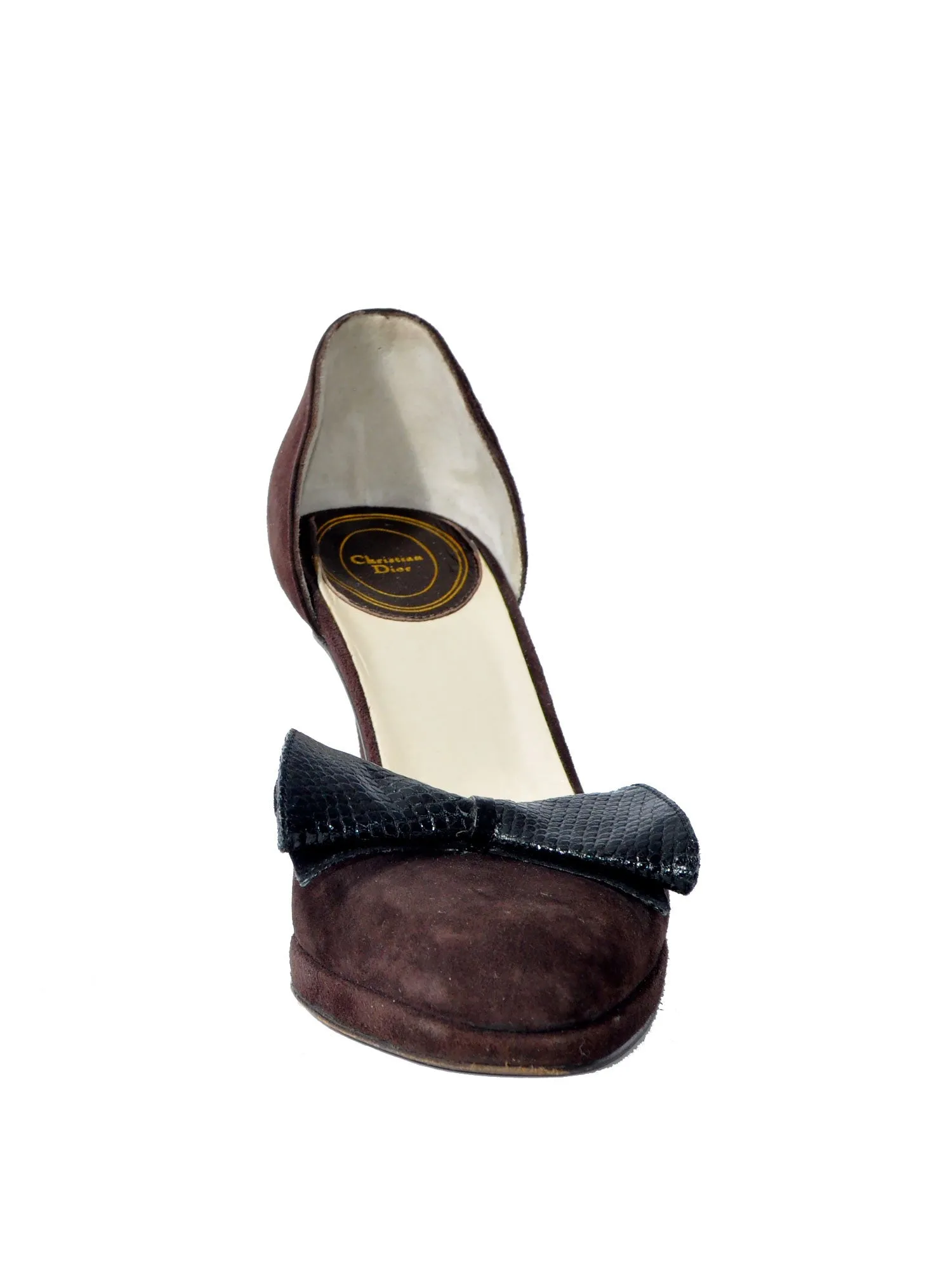Snakeskin Bow Suede Pumps