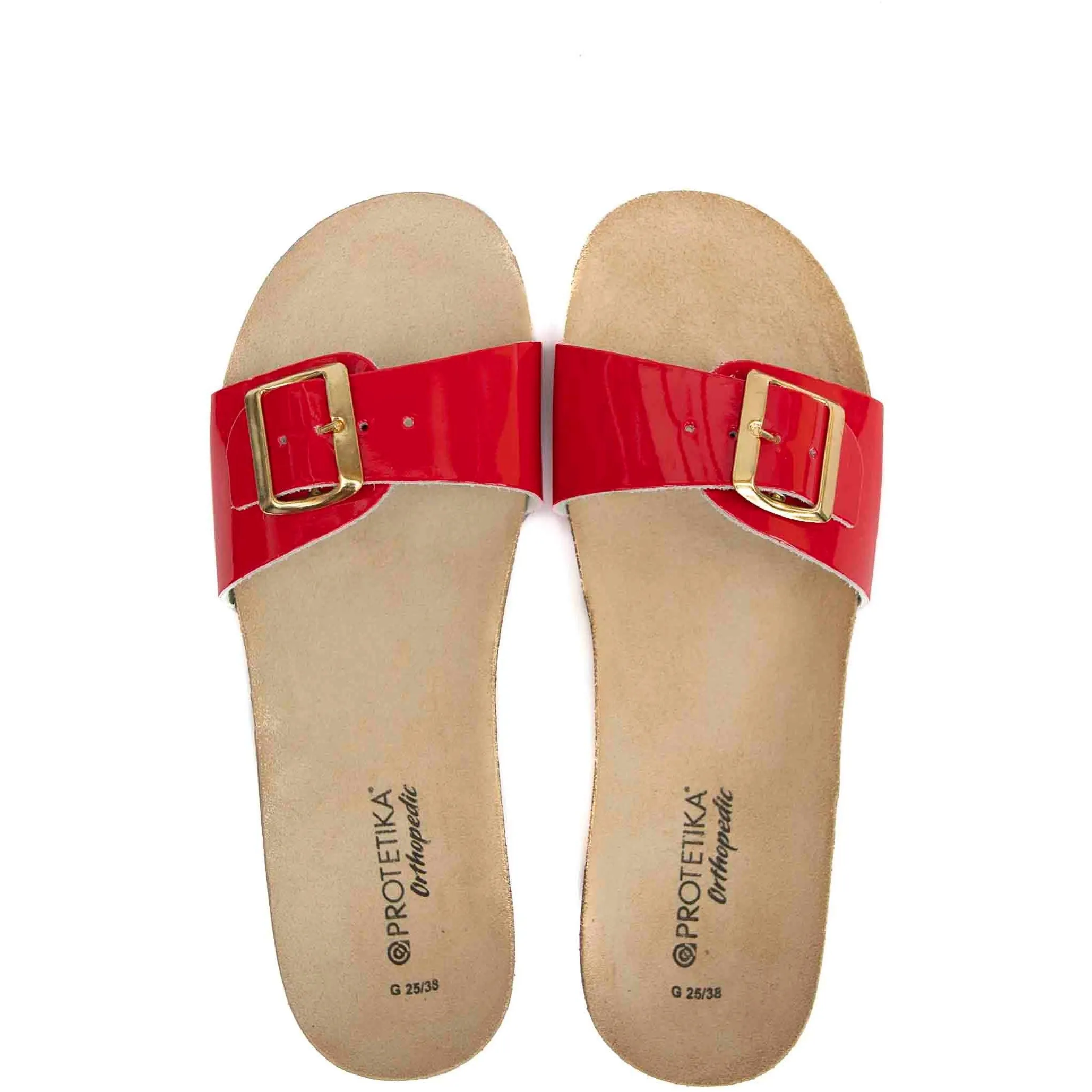 T84: color 34 - glossy red ladies orthotic wedge sandals