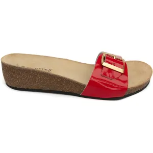 T84: color 34 - glossy red ladies orthotic wedge sandals