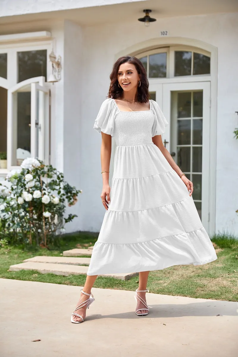 TastyHottie - Scoop Neck Puff Sleeve Ruffle Hem Dress