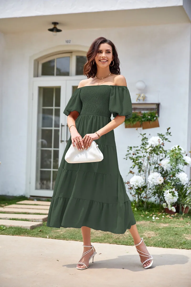 TastyHottie - Scoop Neck Puff Sleeve Ruffle Hem Dress