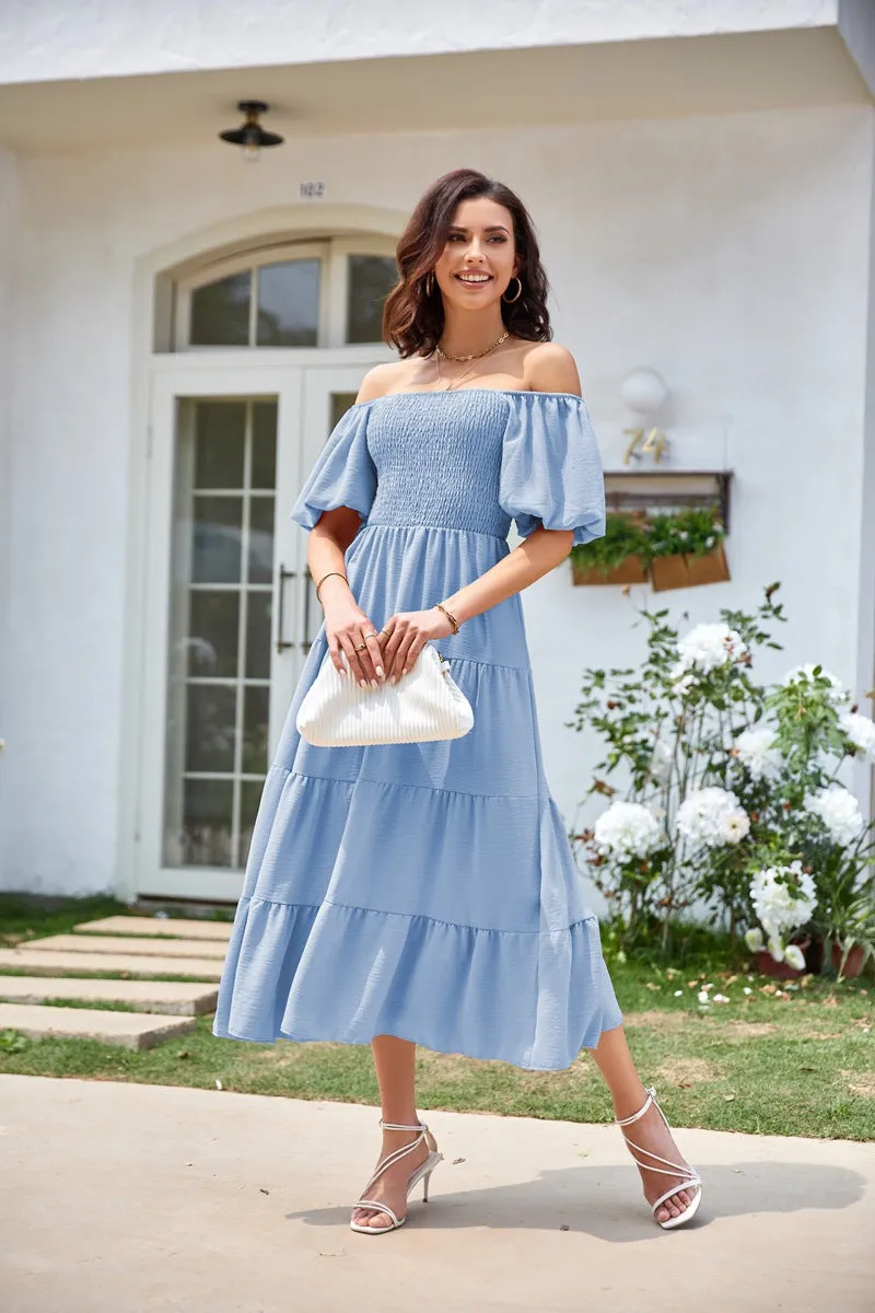 TastyHottie - Scoop Neck Puff Sleeve Ruffle Hem Dress