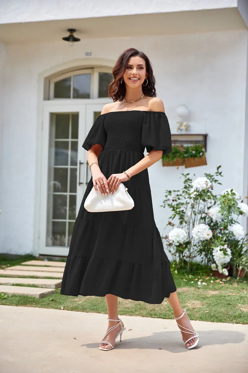 TastyHottie - Scoop Neck Puff Sleeve Ruffle Hem Dress