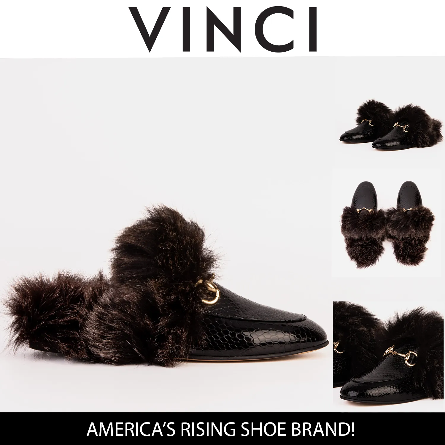 The Izmir Black Patent Leather Natural Fur Women Slipper