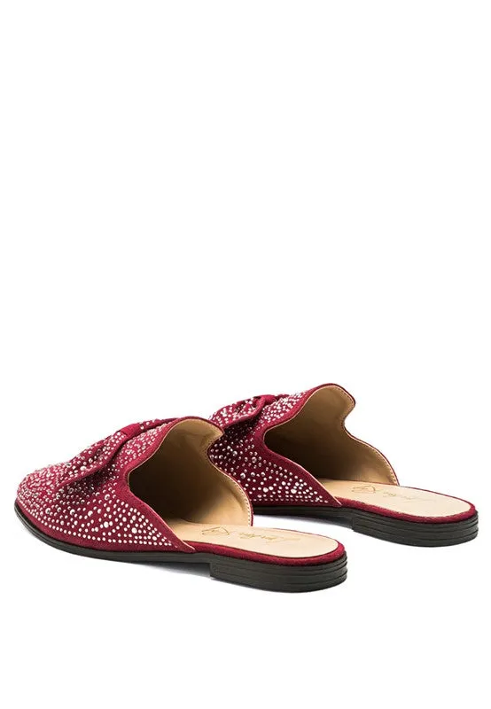Whoopie Embellished Casual Bow Women's Mules in Faux Suede
