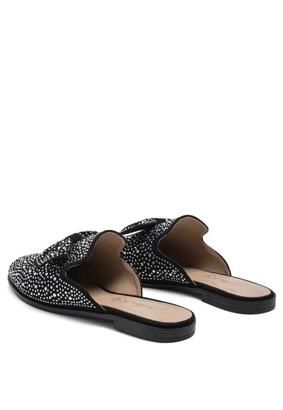 Whoopie Embellished Casual Bow Women's Mules in Faux Suede