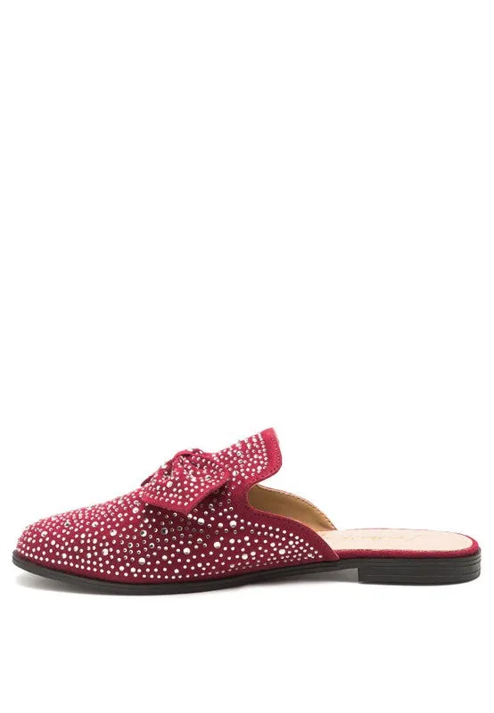 Whoopie Embellished Casual Bow Women's Mules in Faux Suede