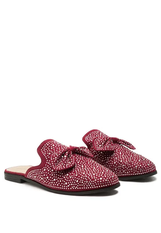 Whoopie Embellished Casual Bow Women's Mules in Faux Suede