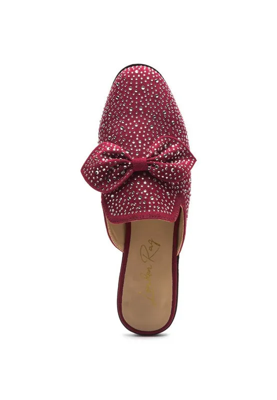 Whoopie Embellished Casual Bow Women's Mules in Faux Suede