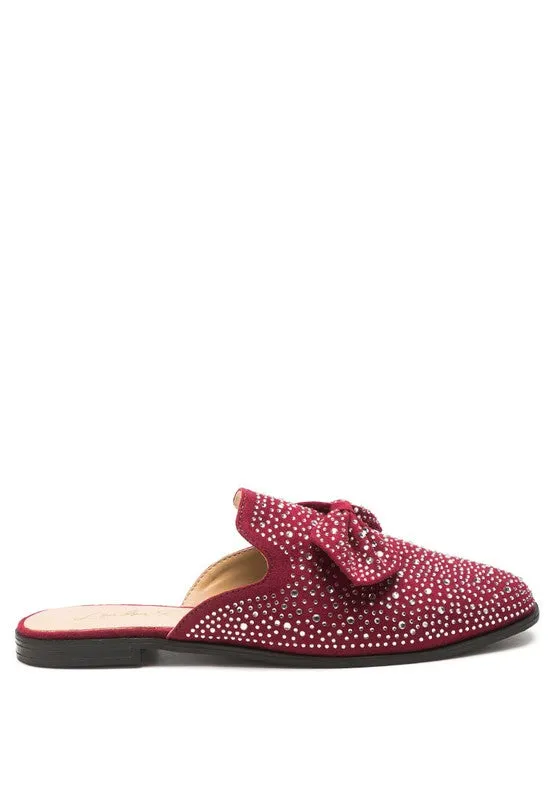Whoopie Embellished Casual Bow Women's Mules in Faux Suede