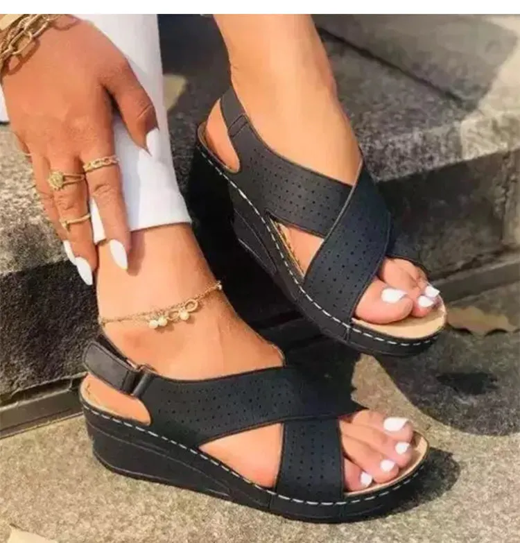 Women Peep Toe Shoes Woman Retro Thick bottom Sandals Platform Comfortable Sandals - WSD50215