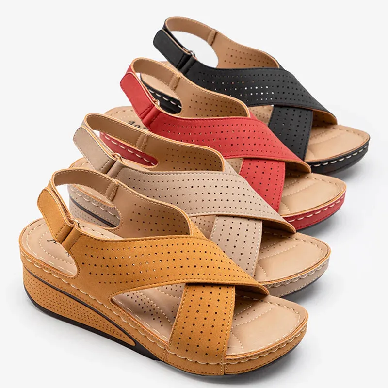 Women Peep Toe Shoes Woman Retro Thick bottom Sandals Platform Comfortable Sandals - WSD50215