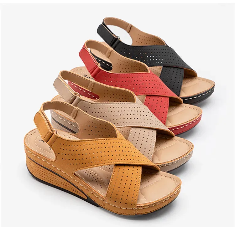 Women Peep Toe Shoes Woman Retro Thick bottom Sandals Platform Comfortable Sandals - WSD50215