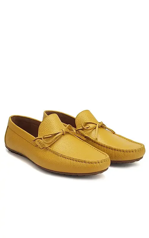 Yellow Leather Moccasins With Bow Detail