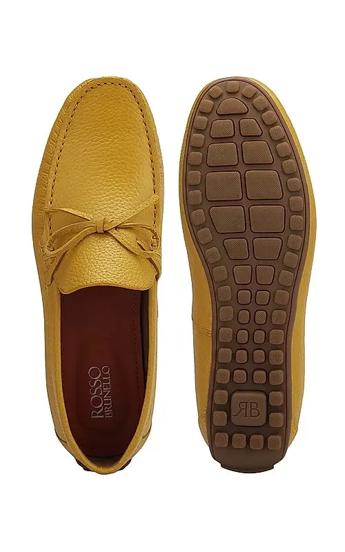 Yellow Leather Moccasins With Bow Detail