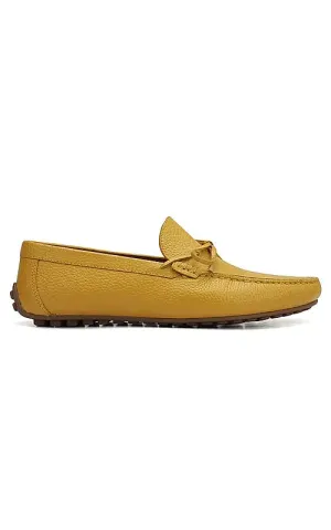Yellow Leather Moccasins With Bow Detail