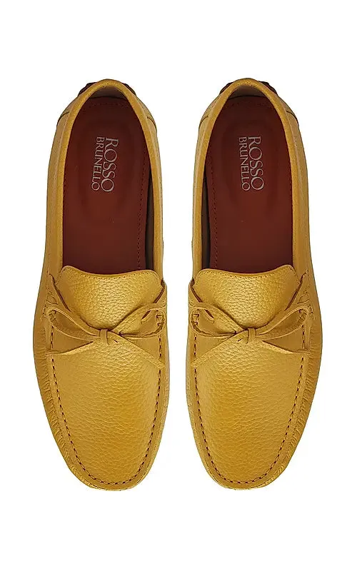 Yellow Leather Moccasins With Bow Detail