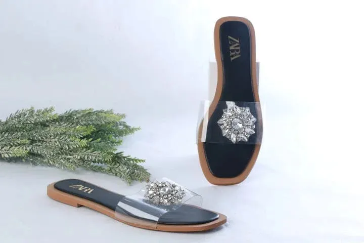 ZARA EMBELLISHED FLAT - BLACK
